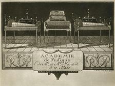 Glass harmonicas and keyboard chimes; engraving from the first half of the nineteenth century, on a