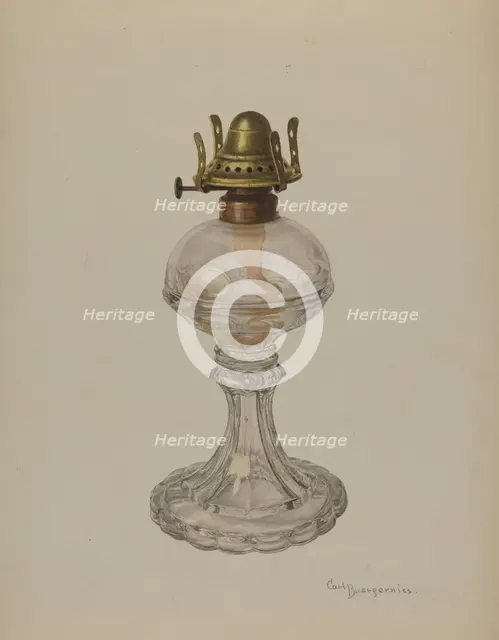 Glass Oil Lamp, 1940. Creator: Carl Buergerniss.