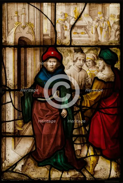 Glass Panel with Profanation of Jerusalem and the Sacred Rites of The Temple, German or South Nether Creator: Unknown.