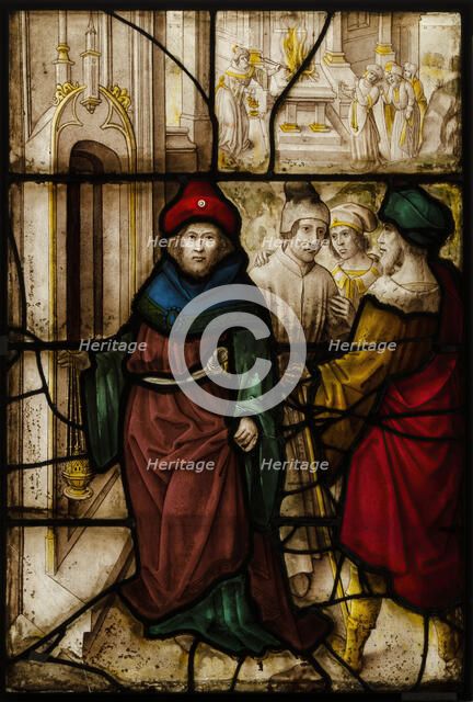 Glass Panel with Profanation of Jerusalem and the Sacred Rites of The Temple, German or South Nether Creator: Unknown.