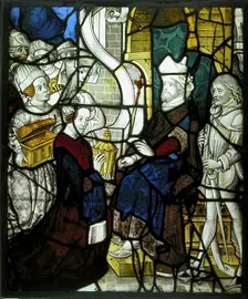 Glass Panel with Solomon Receiving The Queen of Sheba, Franco-Netherlandish, 15th-16th century. Creator: Unknown