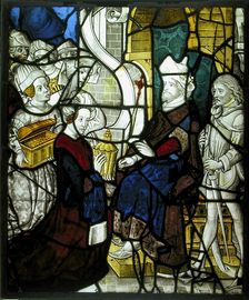 Glass Panel with Solomon Receiving The Queen of Sheba, Franco-Netherlandish, 15th-16th century. Creator: Unknown