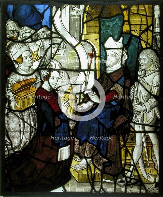 Glass Panel with Solomon Receiving The Queen of Sheba, Franco-Netherlandish, 15th-16th century. Creator: Unknown.