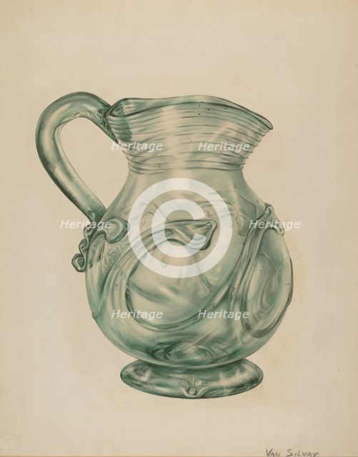Glass Pitcher, 1935/1942. Creator: Van Silvay.