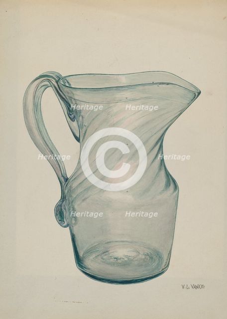 Glass Pitcher, c. 1940. Creator: V. L. Vance.