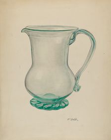 Glass Water Pitcher, c. 1940. Creator: Paul Ward