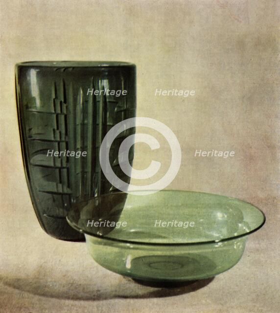 Glass vase and bowl designed by Keith Murray, c1946. Creator: Unknown.
