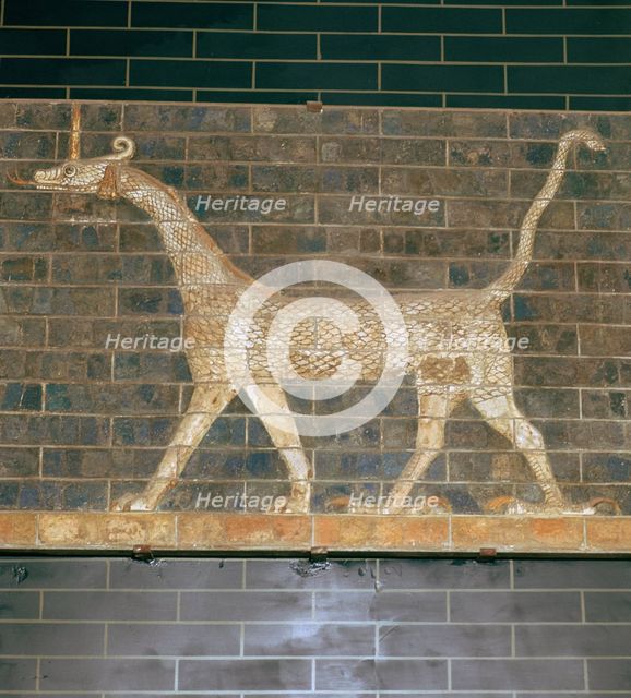 Glazed brick relief of a mushrushu on the Ishtar Gate, 7th century BC Artist: Unknown