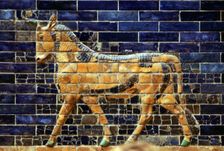 Glazed Brick relief of a bull on the Sacred Way leading to the Ishtar Gate, Babylon, c580 BC