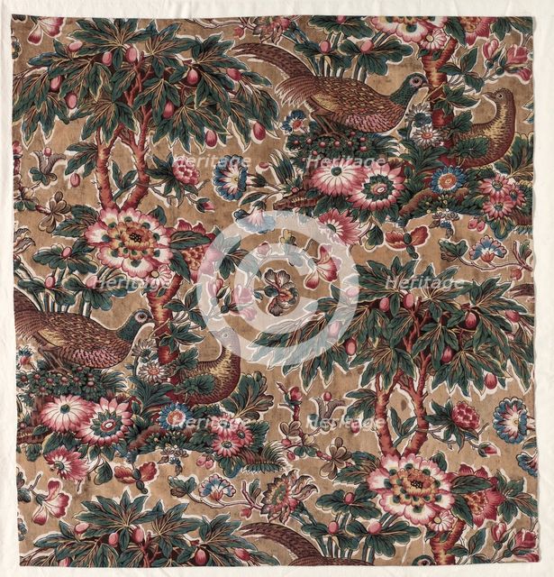 Glazed Chintz with Pheasant and Flower Design, c. 1816. Creator: Bannister Hall (British).