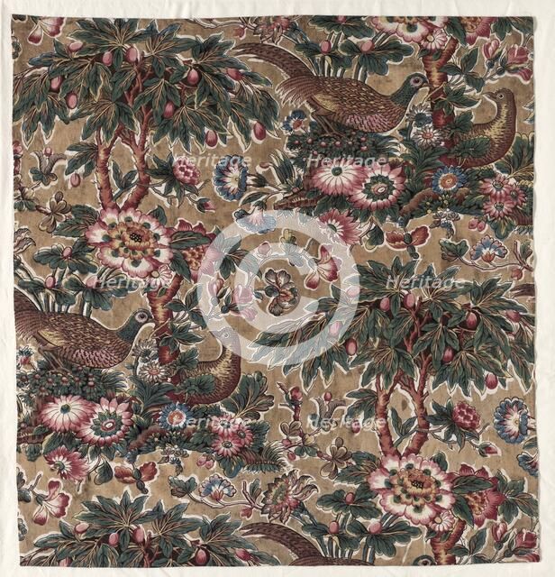 Glazed Chintz with Pheasant and Flower Design, c. 1816. Creator: Bannister Hall (British).