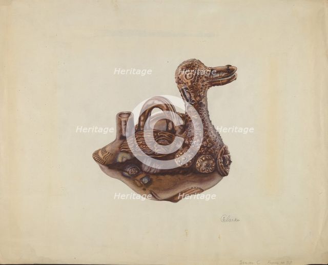 Glazed Pottery Duck Bottle, probably 1938. Creator: Ethel Clarke.