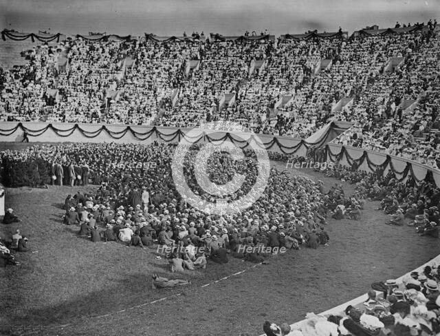 Glee club singing in the stadium, Harvard University class day exercises, c1906. Creator: Unknown.