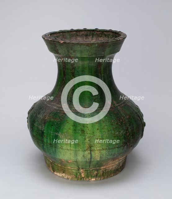 Globular Jar with Mock Ogre Mask Ring Handles, Han dynasty (206 B.C.-A.D. 220). Creator: Unknown.