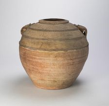 Globular Jar with Relief Cordons and Two Handles, Western Han dynasty, 1st cent B.C. Creator: Unknown