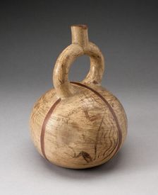 Globular Stirrup Vessel with Depicting Abstract Animals, Possibly Overpainted, 100 B.C./A.D. 500. Creator: Unknown