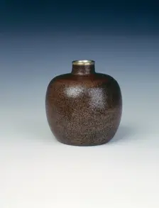 Globular stoneware jar with red oil spot glaze, Song dynasty, China, 13th century. Creator: Unknown