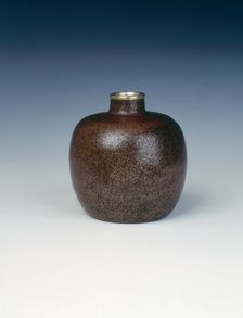 Globular stoneware jar with red oil spot glaze, Song dynasty, China, 13th century