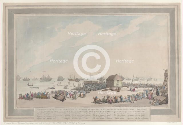 Glorious Defeat of the Dutch Navy, Oct. 10, 1797, by Admirals Lord Duncan and ..., October 22, 1797. Creator: Thomas Rowlandson.