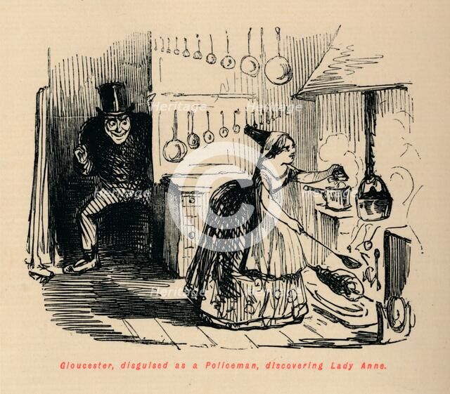'Gloucester, disguised as a Policeman, discovering Lady Anne', . Artist: John Leech.