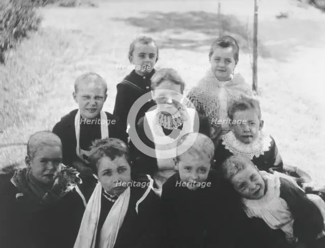 Gloucester smallpox epidemic, 1896: nine convalescent children, 1896. Creator: HCF of Gloucester.