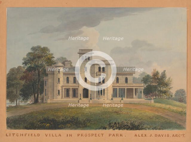 Grace Hill for Edwin C. Litchfield, Brooklyn, New York (front elevation), 1854. Creator: Alexander Jackson Davis.