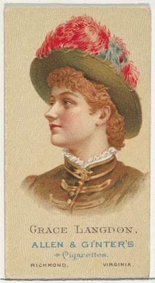 Grace Langdon, from World's Beauties, Series 2 (N27) for Allen & Ginter Cigarettes, 1888., 1888. Creator: Allen & Ginter