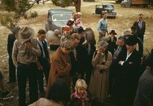 Grace was said before the barbeque was served at the Pie Town, New Mexico Fair, 1940. Creator: Russell Lee