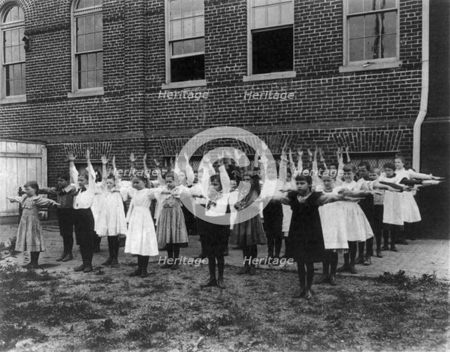 Grade school, Washington, D.C. - outdoor exercise class, (1899?). Creator: Frances Benjamin Johnston.
