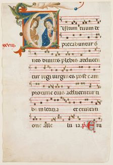 Gradual Leaf: Historiated "V" with Annunciation, c1350. Creator: Lippo Vanni