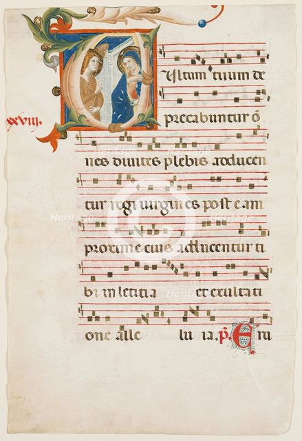 Gradual Leaf: Historiated "V" with Annunciation, c1350. Creator: Lippo Vanni.