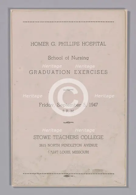 Graduation programme for the Homer G. Phillips Hospital School of Nursing, September 5, 1947. Creator: Unknown.