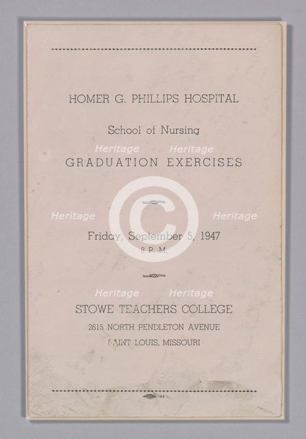 Graduation programme for the Homer G. Phillips Hospital School of Nursing, September 5, 1947. Creator: Unknown.