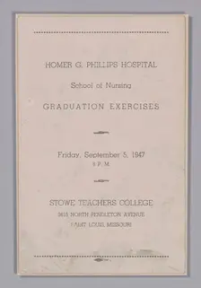 Graduation programme for the Homer G. Phillips Hospital School of Nursing, September 5, 1947. Creator: Unknown