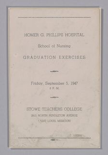Graduation programme for the Homer G. Phillips Hospital School of Nursing, September 5, 1947. Creator: Unknown