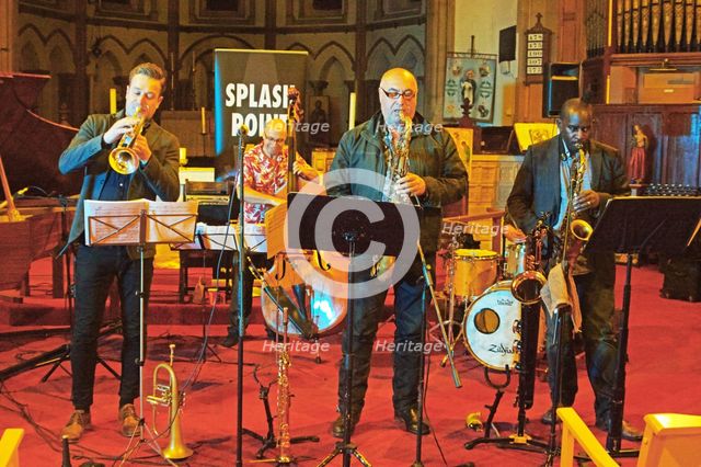 Graeme Flowers, Simon Thorpe, Greg Heath and Jason Yarde, Eastbourne Jazz Festival, 30 Sep 2018. Creator: Brian O'Connor.