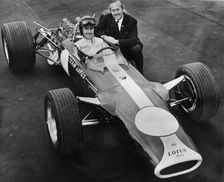 Graham Hill and Colin Chapman with Lotus 49, 1967