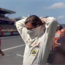 Graham Hill getting ready for the French Grand Prix, Le Mans, France, 1967
