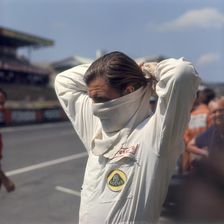 Graham Hill getting ready for the French Grand Prix, Le Mans, France, 1967