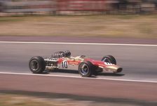 Graham Hill's Lotus at speed, Spanish Grand Prix, Jarama, Madrid, 1968