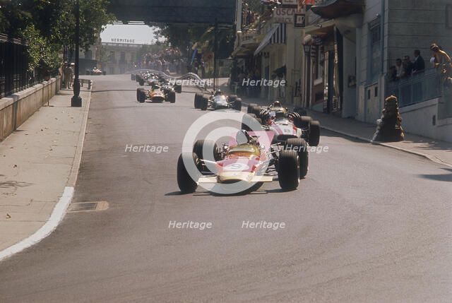 Graham Hill's Lotus leading John Surtees' Honda, Monaco Grand Prix, 1968. Artist: Unknown