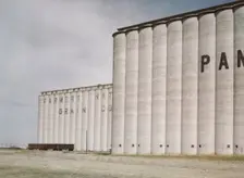Grain elevators near Amarillo, Texas; Santa Fe trip, 1943. Creator: Jack Delano