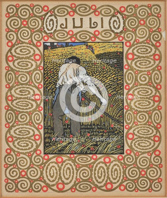 Grain mowing. Monthly newsletter: July. Creator: Krenek, Carl (1880-1949).