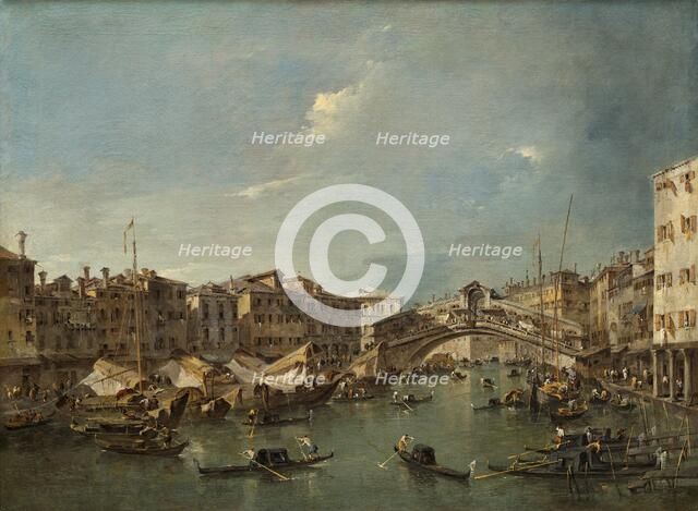 Grand Canal with the Rialto Bridge, Venice, probably c. 1780. Creator: Francesco Guardi.
