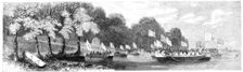 Grand canoe reception given to the Prince of Wales on the St. Lawrence, 1860. Creator: Unknown
