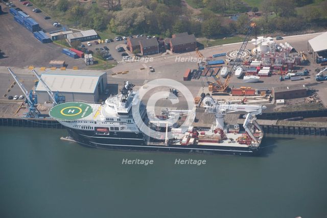 'Grand Canyon', an offshore construction/ROV/survey vessel, Blyth Harbour, Northumberland, 2016. Creator: Dave MacLeod.