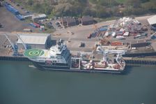 Grand Canyon an offshore construction/ROV/survey vessel, Blyth Harbour, Northumberland, 2016. Creator: Dave MacLeod