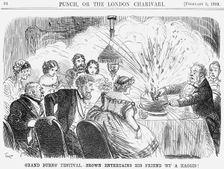 Grand Burns Festival. - Brown Entertains his Friend wi a Haggis! 1859. Creator: John Leech