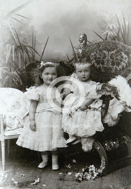 Grand Duchesses Olga Nikolaevna and Tatiana Nikolaievna of Russia, late 19th century. Artist: K von Hahn