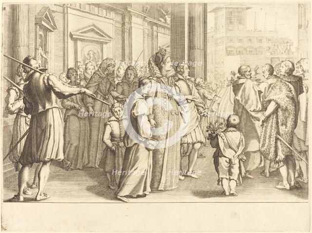 Grand Duchess at the Procession of the Young Girls, c. 1614. Creator: Jacques Callot.
